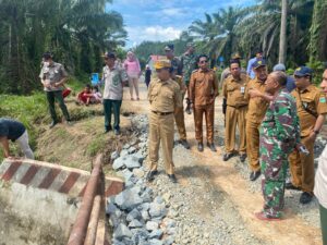 Sekda saat meninjau lokasi jembatan yang rusak di desa Banjarsari